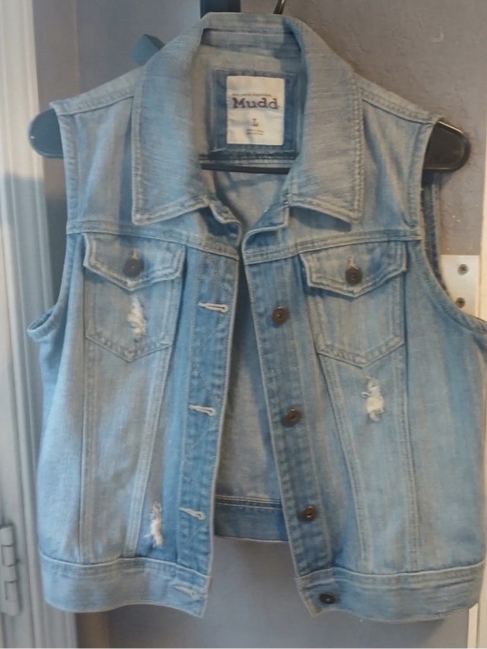Mudd Women’s Blue Button Front Sleeveless Denim Vest w/ Pockets Size L